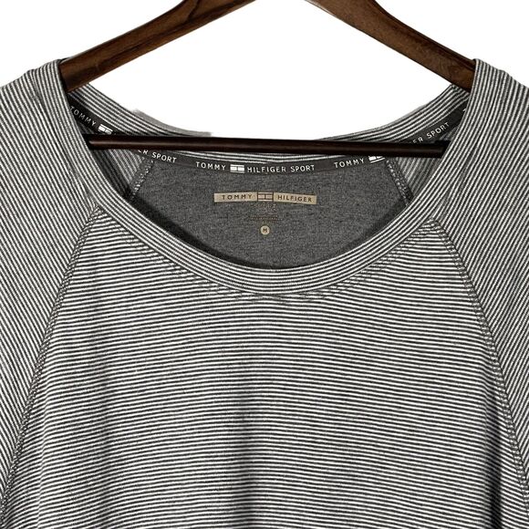 Tommy Hilfiger Sport Top Women's Size L Gray Stripes Raglan Long Sleeves - Picture 2 of 11